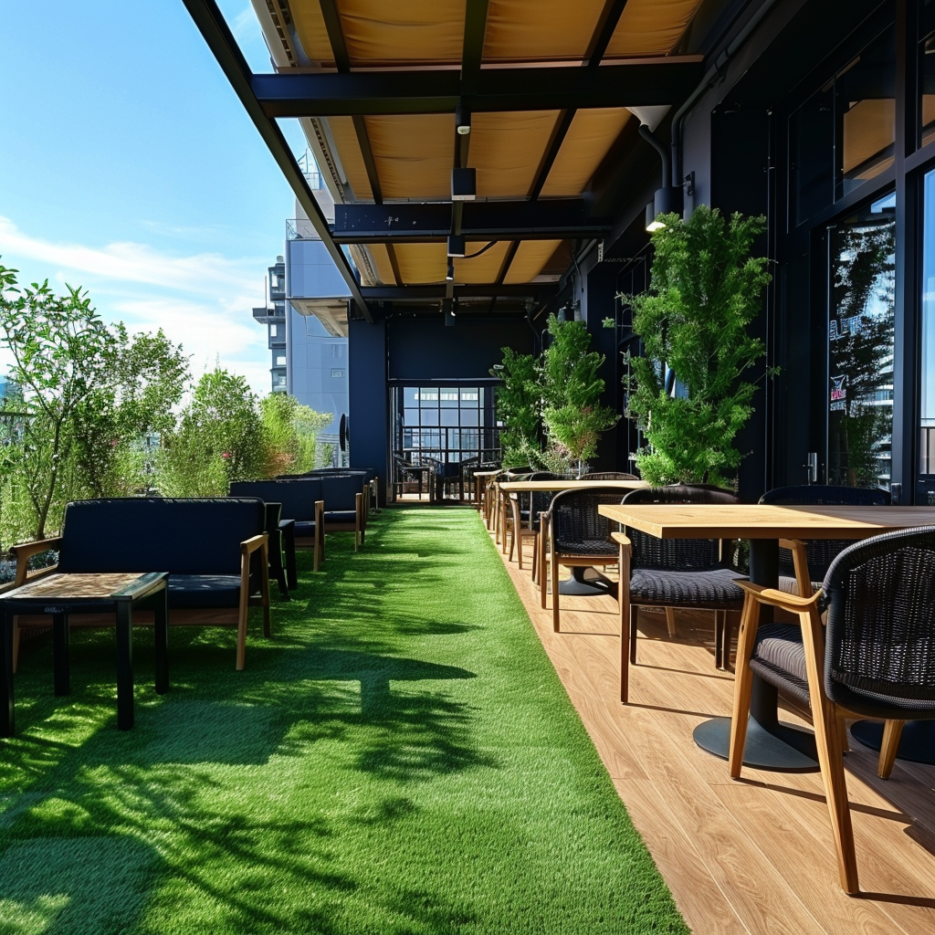 hotel terrace with artificial grass
